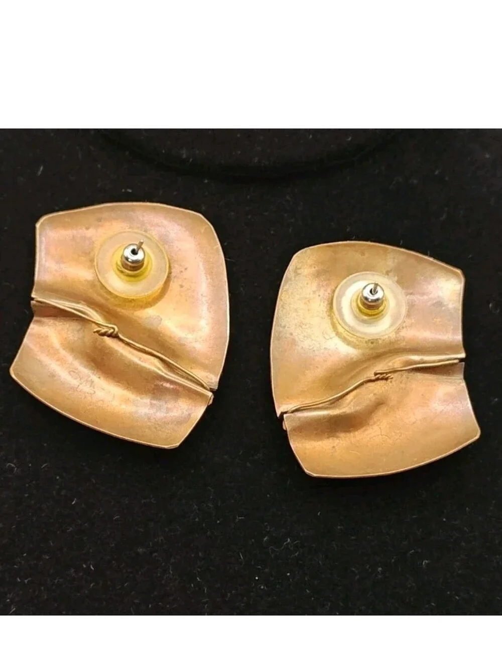 Elaine Coyne Artesian Crystal Chips Brass Metal Earrings Modern Brutalist Chunky